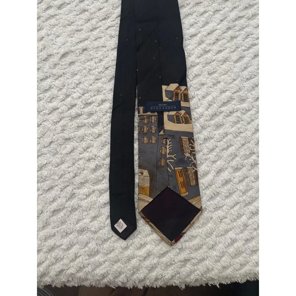 Mark Alexander Mens Silk Christmas Tie Santa Claus Village Black Holiday Necktie